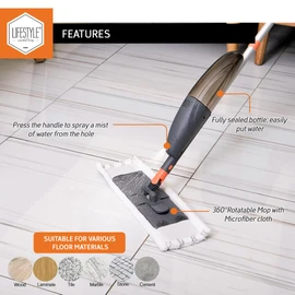 Lifestyle Spray Mop with Built-in Trigger on Handle, Microfiber Cleaning Pads, Lightweight and Easy Floor Cleaner for Hardwood, Tile, Laminate, Vinyl, and Other Sealed Floor Surfaces