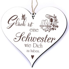 Sister Wooden Decorative Heart - Glück ist eine Schwester wie Dich zu haben + Pendant Beste Schwester der Welt - Geschwister Schwesterherz Lieblingsschwester Christmas Birthday Vintage Wooden Sign