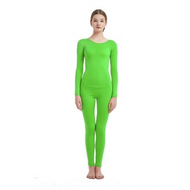 Full Bodysuit Womens Long Sleeve One Piece Jumpsuit Spandex Zentai Unitard (Large, Lime Green)