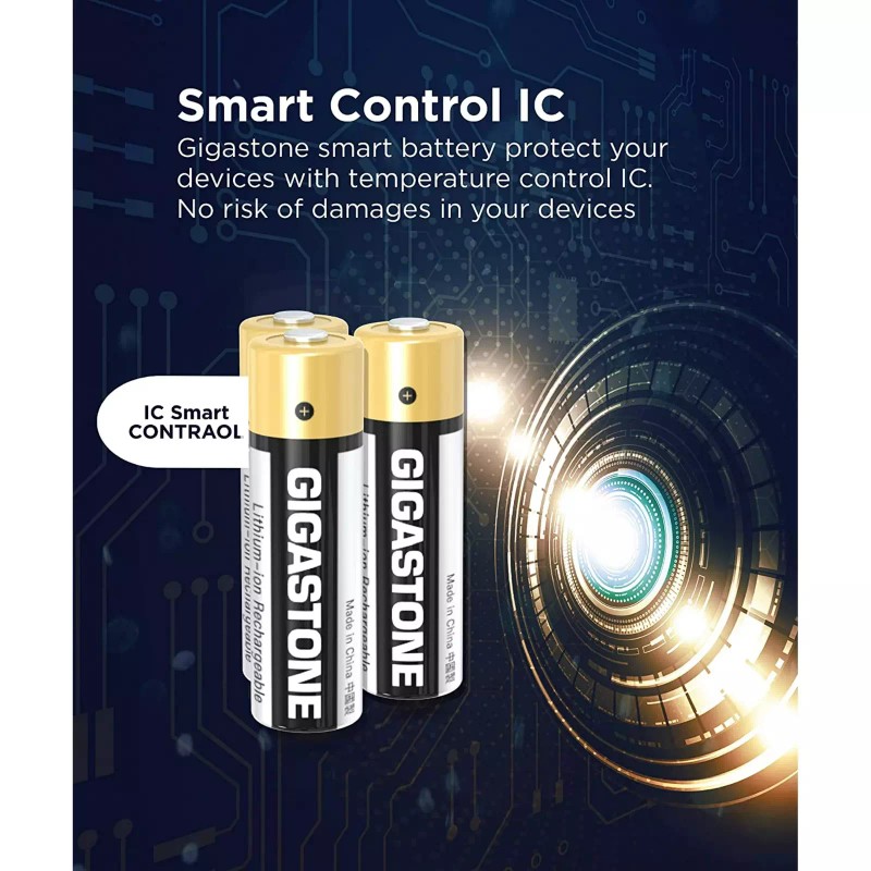 GIGASTONE Constant Voltage Rechargeable AA Batteries (4 Pack), 3000mWh, Lithium