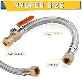 1-Pack GUOFIS Stainless Steel Braided Flexible Water Heater Connector,3/4 Inch Push-fit Ball Valve x 3/4 Inch FIP,18-Inch Length Hose