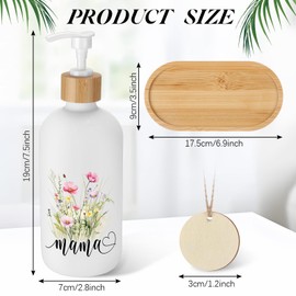 Sliner 2 Pack Mother's Day Soap Dispenser 16.9 oz Flower Glass Soap Dispenser with Pump, Wood Dish, 2 Tag, Refillable Liquid Container Rustic Farmhouse Indoor Kitchen Counters Bathroom Decor