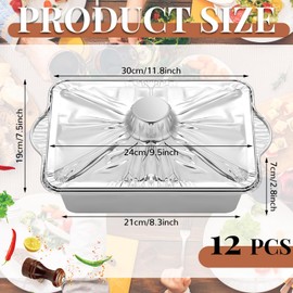 Domensi 12 Set Large Disposable Aluminum Pots with Lids for Thanksgiving Cooking 12'' x 7.5'' x 3'' Rectangular Aluminum Pots Aluminum Foil Pan Food Containers for Baking Outdoor Camping, 2500 ml
