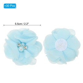 PATIKIL 2" Chiffon Flowers, 30Pcs Fabric Flowers Sewing Appliques Embellishments with Rhinestone Pearl for DIY Crafts Wedding Headbands Party Decoration, Blue
