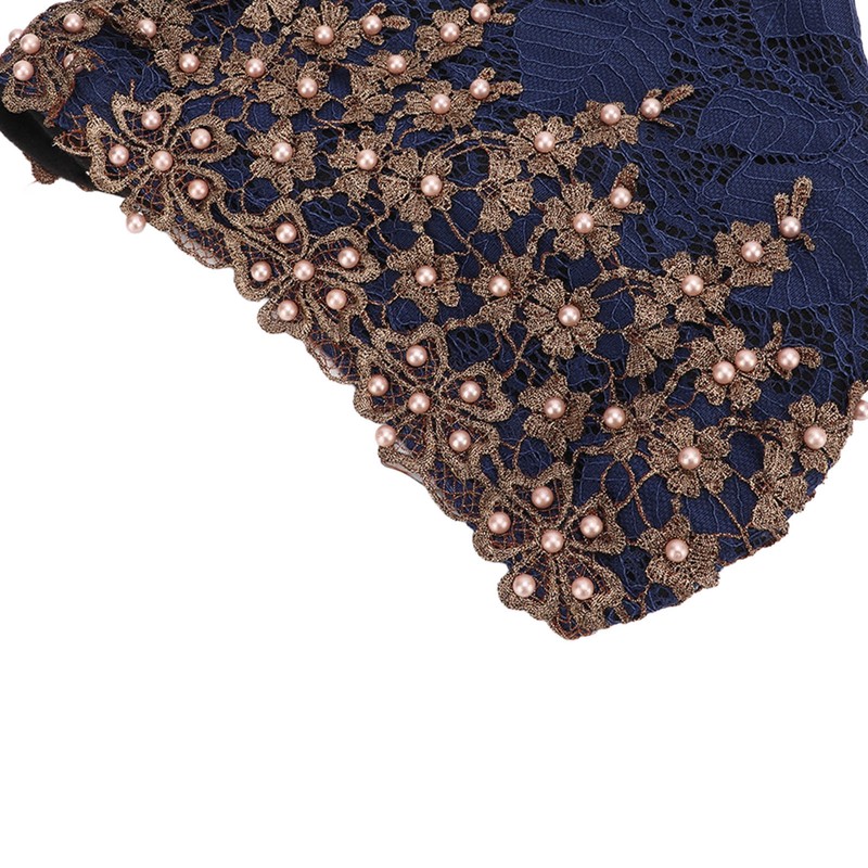 Turban Head Wraps Vintage Embroidered Soft Lace Material Beaded Fleece