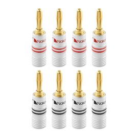Nakamichi Excel Series 24k Gold Plated Banana Plug 12 AWG - 18 AWG Gauge Size 4mm for Speakers Amplifier Hi-Fi AV Receiver Stereo Home Theatre Audio Wire Cable Screw Connector 8 Pcs (4-Pairs)