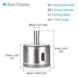 CoCud Diamond Hole Saws Drill Bits, 40mm / 1-9/16" Drilling Diameter, Nickel Plated Carbon Steel Drill Bit - (Applications: for Glass Ceramic Tiles Marble Stone), 2-Pieces