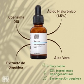 bienestar NEEM ERFRE Serum de Ácido Hialurónico al 1.5% + Coenzima Q10 + Escualano + extracto de orquídea | 93% ingredientes de origen natural | Hidrata y revitaliza tu piel, rápida absorción 30ml (Inidividual)