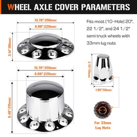 AEagle Dome Axle Cover Combo Kits for Semi Truck Hubs w/Screw-On 33mm Lug Nut, ABS Plastic Chrome Plated, 2 Front & 4 Rear, 10 Hole Removable Caps, 6Pcs