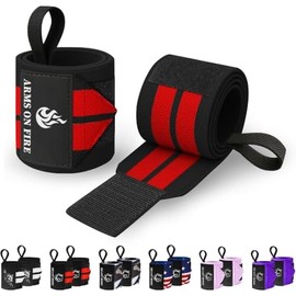 TECEUM Muñequeras de Levantamiento de Pesas con Lazo para el Pulgar  Negro y Rojo  Brazos en el Fuego  18 Pulgadas  Soporte de Muñeca de