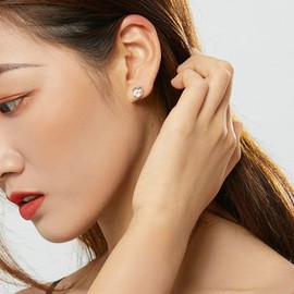 Cute Puppy Dog Cat Paw Print Stud Earrings S925 Sterling Silver Lovely Pink Crystal Clear CZ Endless Love Heart Earring Studs Hypoallergenic Jewelry Gifts for Pet Lovers Girls Women (Clear CZ)