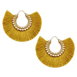 Tassel Hoop Earring Statement Thread Dangle Earrings Stylish Long Fringe Drop Earrings Lightweight Long Swingy French Hook Earrings for Women, Yellow Gold, No Gemstone