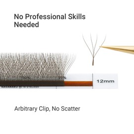 NAGARAKU 4D W Eyelash Extensions Volume Premade Fans Lashes Faux Mink Light Soft Cluster Easy Fanning yy Eyelashes Pestañas Volume 12 Rows for Beauty Salon - 0.07mm C Curl 8-15mm Mix, Light Brown