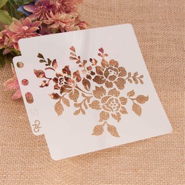 Lottoy Flower DIY hollow out design PET plastic stencil, perfect for textile design, wall design, windows, paper, scrapbooking, children's crafts, 13 x 14 cm / 5.12 x 5.51 inches.