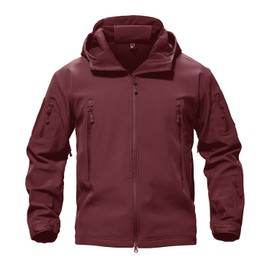 TACVASEN Jackets for Men's Windproof Special Ops Military Snow Jacket Tactical Soft Shell Fleece Warm Ski Jacket Hoodie Rain Coat Wine red L
