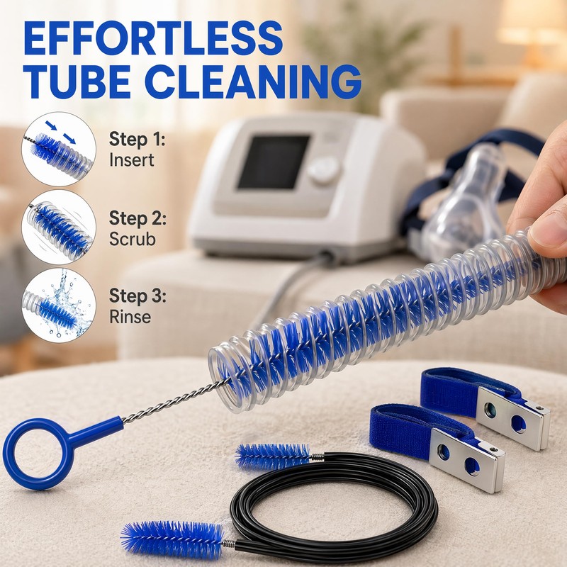 CPAP' Hose Cleaning Kit with 6.5ft Flexible Brush, Soft Mask