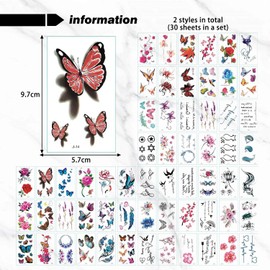 2-Sheet Tattoo Sticker Set, Flower Tattoo Sticker, Butterfly Tattoo Sticker, Waterproof Tattoo Sticker, Temporary Tattoo Sticker