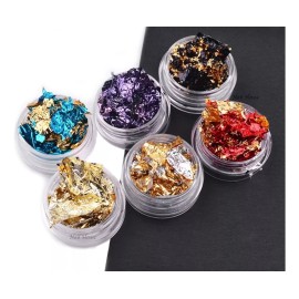 NS Hoja Negra Oro Plata Morada Roja Bronce Y Decoración De Uñas