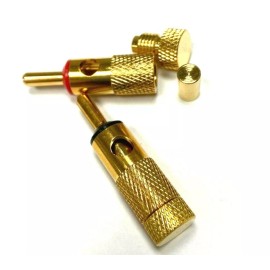 JBC 2pc Screw On Speaker Cable Wire Connector Banana Plug Jack Audio Gold