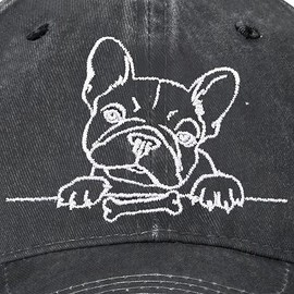 Tezmd French Bulldog Embroidered Baseball Cap for Women Men Cute Dog Vintage Adjustable Washed Distressed Denim Baseball Hat