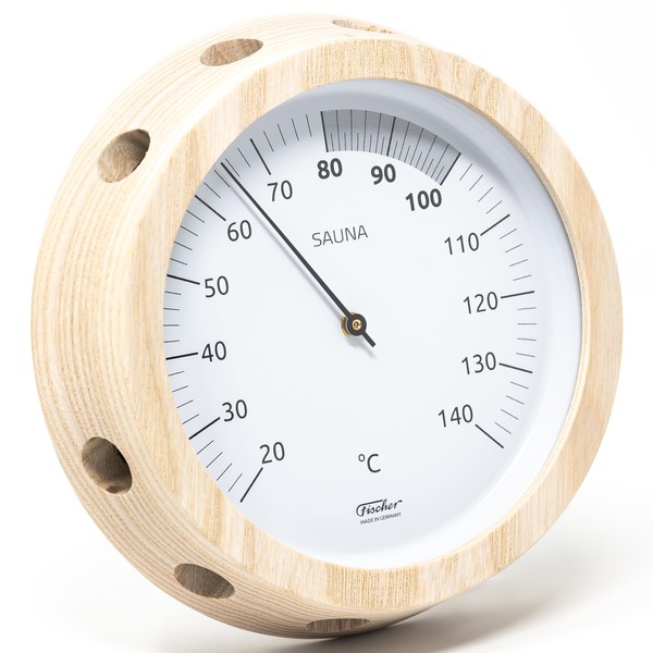 Fischer 3076.00 Air Sauna Thermometer 155 mm Bimetal Ash Wood Thermometer Made in Germany