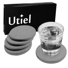 Safe Asbestos Inspected Diatomaceous Earth Coasters Set of 4 Water Absorption Quick Drying Stylish Kitchen Soap Rest (Round, Dark Gray)