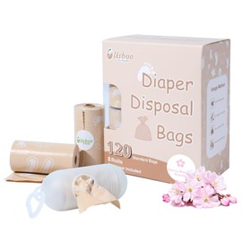 USBOO Diaper Bags Disposable for Baby, Biodegradeable Dirty Diaper Bags (8 Refill Rolls/120 Bags) with Dispenser, Leak Proof Diaper Trash Bags, Baby Poop Bags, Cherry Blossom Scent