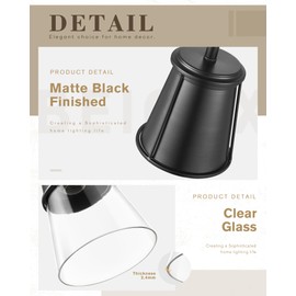 Beionxii Pendant Lights Kitchen Island 2 Pack, Black Kitchen Pendant Lighting Over Island, Farmhouse Pendant Light Fixtures, Clear Glass Shade, BX-PL01MBCG-2PK