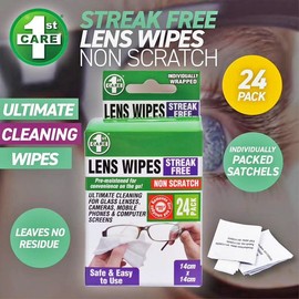 1st Care 24PCE Value Pack Eye Glass Lens Wipes Pre Moistened Streak-Free