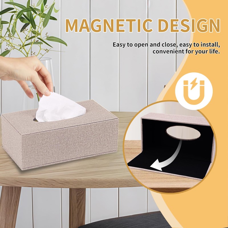 Square Linen Tissue Box Cover, 2 Pack Rectangular Tissue Box