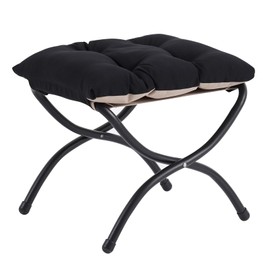 LITA Folding Upholstered Footrest Stool, Modern Small Portable Accent Ottoman with Detachable Thick Cotton Cushion Padded Sofa Stool with Metal Frame for Lazy Chair, Living Room & Bedroom, Black