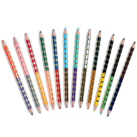 eeBoo: Double-Sided Colored Pencils - Shark – 12pc Set, 24 Vibrant Metallic & Fluorescent Shades, Silver Foil Barrels, Kids Art & Drawing Supplies