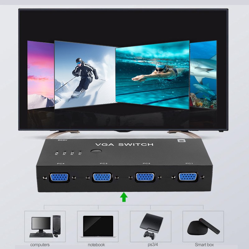 Switcher Video Converter VGA Adapter HD Display Computer Accessories Black