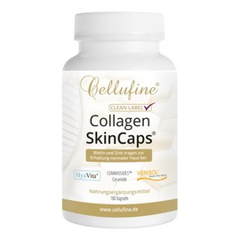 Cellufine® SkinCaps Collagen Capsules Plus - 180 Gluten-Free Capsules with Verisol Collagen Peptides, HyaVita Hyaluronic Acid and Ceramides with Vitamin C, Biotin (Vitamin B7), Folic Acid and
