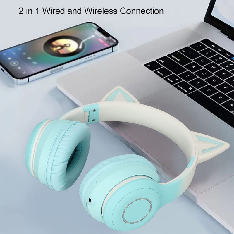 RGB Light Cat Ear Headphone, Foldable 3.5mm Wired Wireless BT