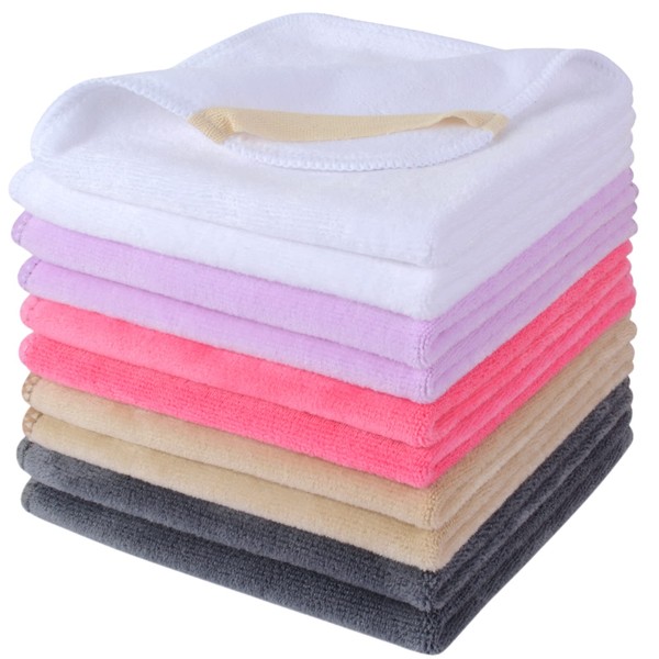 SINLAND Microfiber Facial Cloths Fast Drying Washcloth 12inch x 12inch (Pack of 10, White+Cream+Pink+Purple+Grey)
