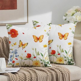 THISFIND Floral Butterfly Pillow Cases Set of 2, Soft Cotton Pillow Covers, Decorative Flower Print with Butterflies, 18x18 Inch, Perfect for Bedroom, Living Room, Couch, and Bed