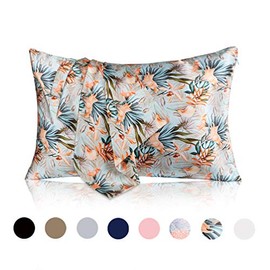 MANSPHIL Print Mulberry Silk Pillowcase for Hair and Skin, with Hidden Zipper, Queen 20"x30", Hypoallergenic Anti-Static Both Side 100% Silk Pillow Cases Cover, Floral
