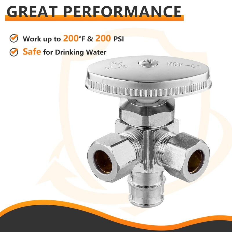 5-PCs HeSun Multi Turn PEX-A Angle Stop Valve, 1/2" PEX-A