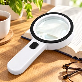 30X Handheld Magnifying Glass for Reading – 12 LED Illuminated Magnifier with 80mm Lens for Jewelry, Coins & Watch Repair