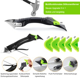 Silikonentferner, Silikon Abzieher Werkzeug Set 5 in 1 Fugenkratzer 6 Auswechselbar Silikonpads Dichtungsdüsen ​für Küche Bad Boden Spüle Fenster Abdichtung