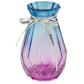 Clear Glass Vase for Flower, Geometric Faceted Design Flower Vase for Weddings, Events, Decorating, Arrangements, Flowers, Office, or Home Decor 5.7" (Purple-Blue)