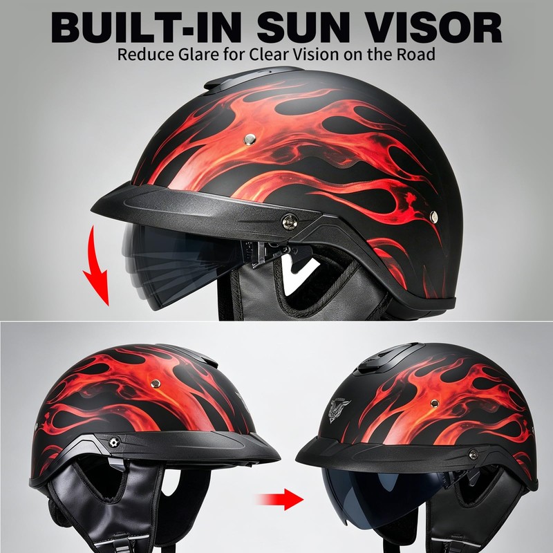 Half Helmet Motorcycle VF08 Open Face DOT Retro Cruiser Helmet