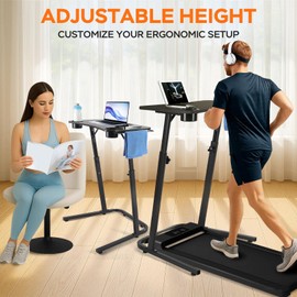 VTORY Treadmill Desk – Adjustable Desk for Walking Pad, Stable & Heavy-Duty Height 30"-47", Portable Walking Pad Desk Table Stand for Home Office & Work with Installation Guide (Black)