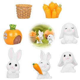 Pack of 7 Miniature Rabbits, Bunny Easter Decoration, Rabbit Figures, for Easter Decorating, Panjing Decorating, Photography Props (White)