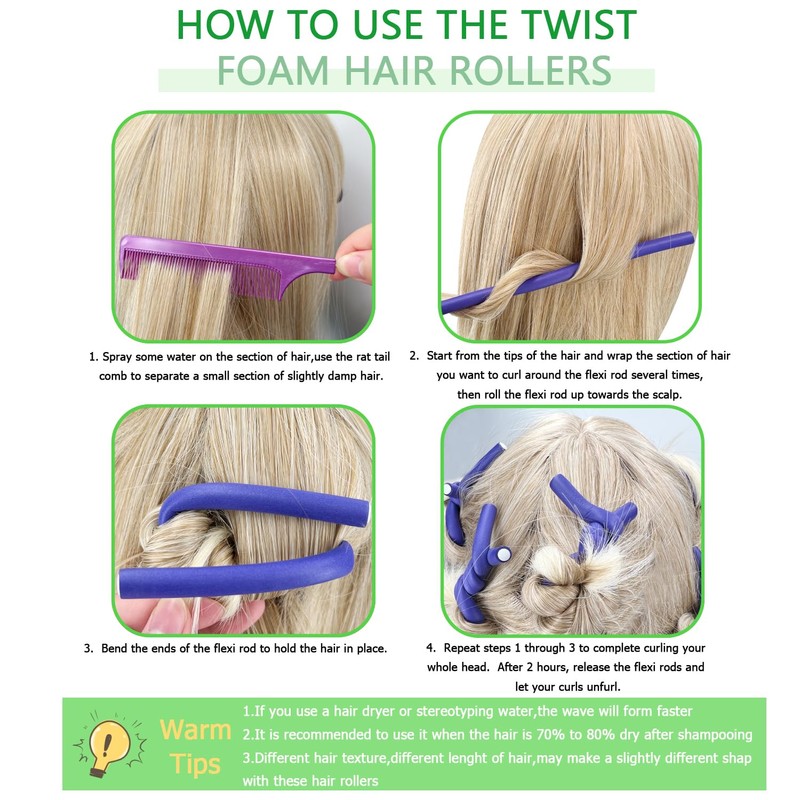 BIEAEIA 60 Pieces Flexible Curling Rods, Soft Foam No Heat