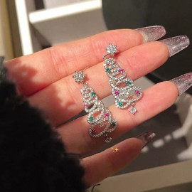 Unbranded Women's 925 Silver Crystal Christmas Tree Earrings Drop Dangle Jewelry Xmas 2024