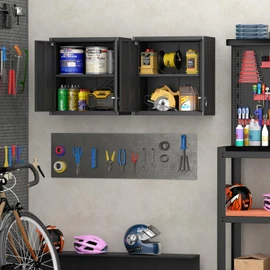 Steel Wall Cabinet, Metal Locking Wall Cabinet, Wall Hanging Metal Cabinet for Garage Tool Storage, Wall Mount Tool Cabinet for Garage, Laundry Room, Pantry, Black