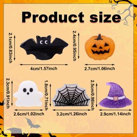 10pcs Mini Halloween Hair Claw Clips, Acrylic Mini Hair Clips with Bat Pumpkin Spider Web Ghost Witch Hat Shapes Funny Cute Halloween Accessories