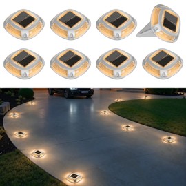 VOLISUN Solar Driveway Lights 8 Pack Waterproof Dock & Deck Marker Lights,2-in-1 Warm White & White LED,IP67 Wireless Outdoor Solar Light for Driveways,Sidewalks,Pathways,and Yards